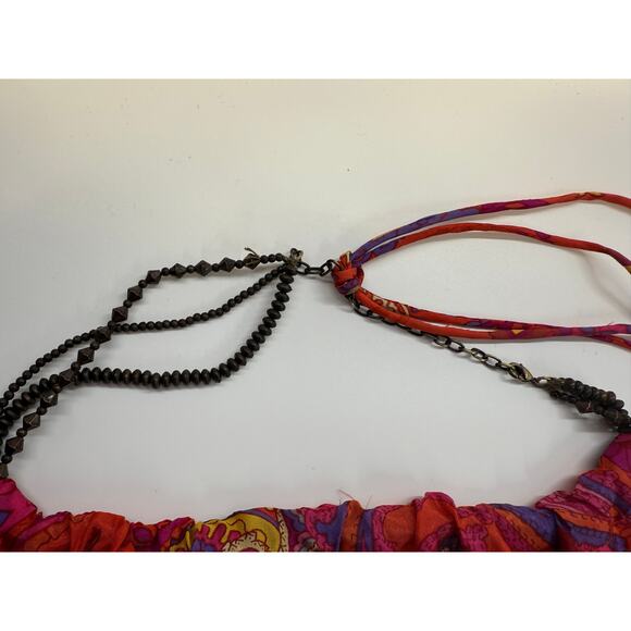 Lauren Ralph Lauren Silk Halter Dress Size 10 Red Paisley Boho Beaded Neckline - Picture 4 of 5